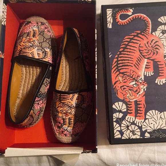 Gucci Tiger Bengal Gg Coated Canvas Espadrille Loafer Flats, good condition! - Picture 7 of 7